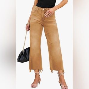 LOLONG High Waisted Flare Jeans for Women Casual Bell Bottom, khaki color, NWOT